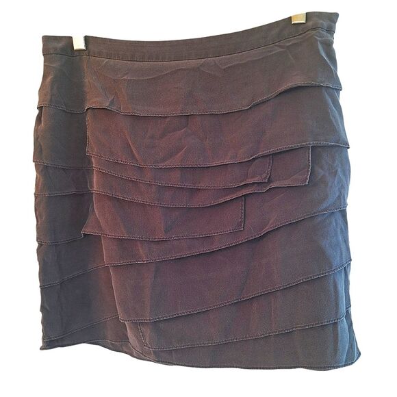 Ann Taylor Silk Charcoal Gray Black Ruffled Mini Skirt 6 Whimsigoth Designer - Picture 1 of 12